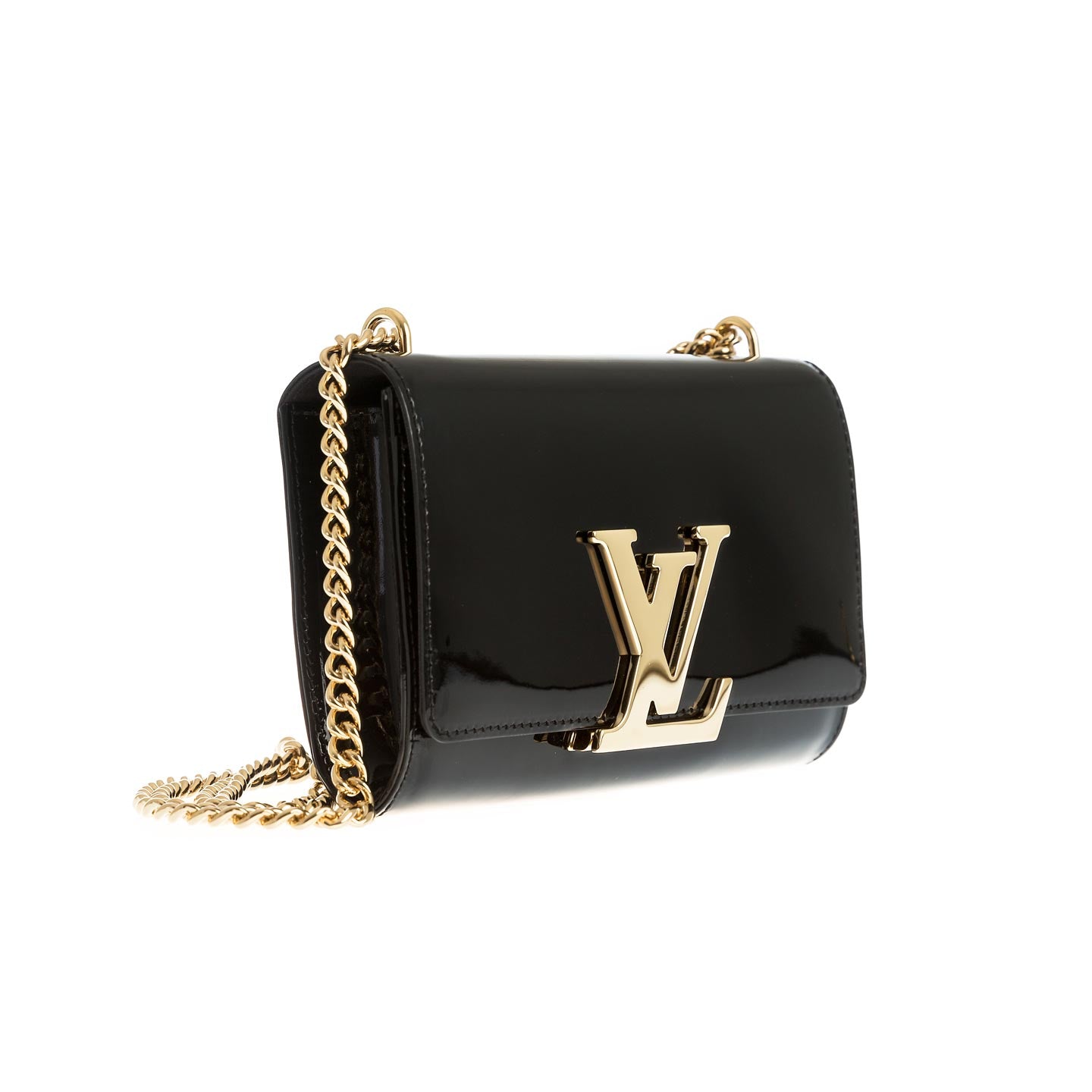 Louis Vuitton Black Patent Leather Chain Louise MM Bag Louis